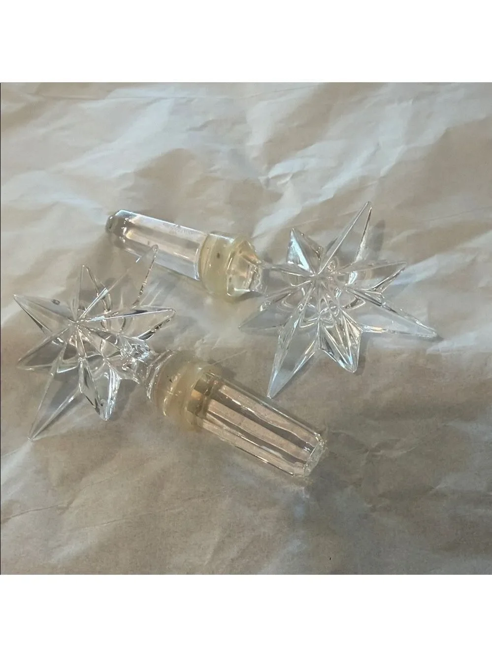 Waterford Crystle Pair of 2 Clear Star or Snowflake Wine Bottle Stoppers 4.5”